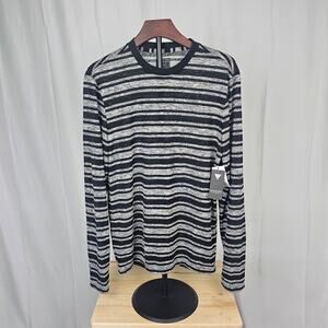 GUESS LS Spacedye Jersey Crew Shirt Black Gray Striped NWT Size M